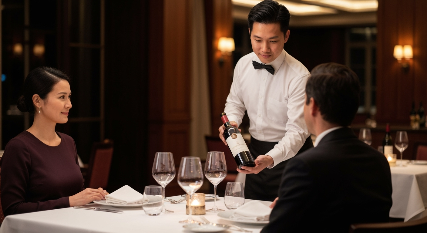 Serviço profissional de atendimento e sommelier